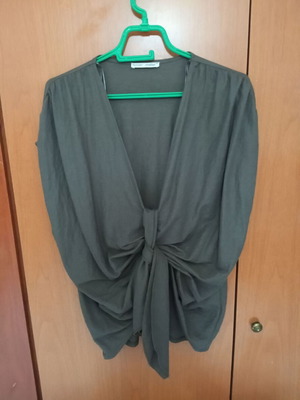 Zara khaki top with front tie, V neckline, new viscose