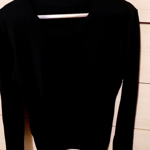Zara medium black long-sleeve cotton top with elastane