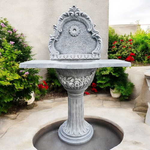 Astrea Concrete Garden Wall Fountain with Gray and White Countertop