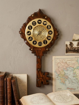 Vintage wooden zodiac wall decoration key holder used