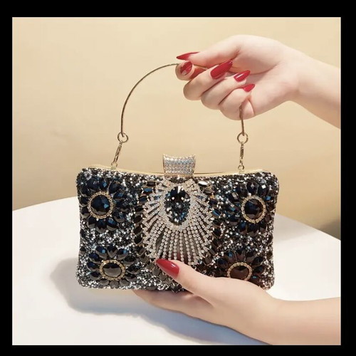 Clutch bag new black and gold beaded women's handheld