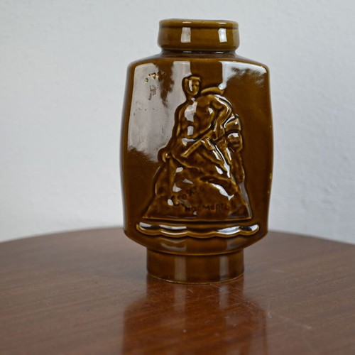 Vintage ceramic bottle used, brown embossed