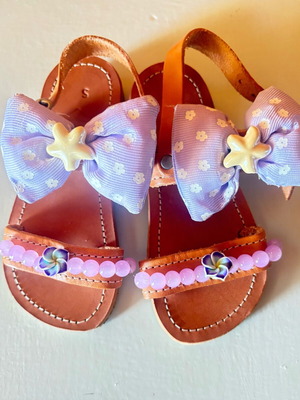 Children's leather sandals new, handmade, size 25 brown and purple