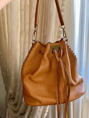 Italian leather bucket bag used, tan with studs