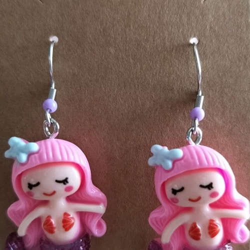 Handmade children's earrings mermaid theme multicolor new, set of 6
