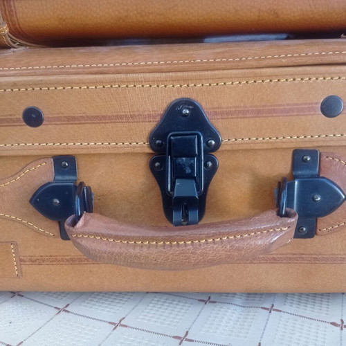 Set of 3 vintage leather suitcases new brown