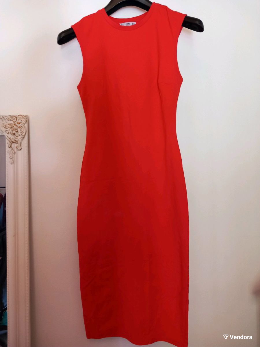 Zara coral midi dress used -  9,00 - Vendora.cy