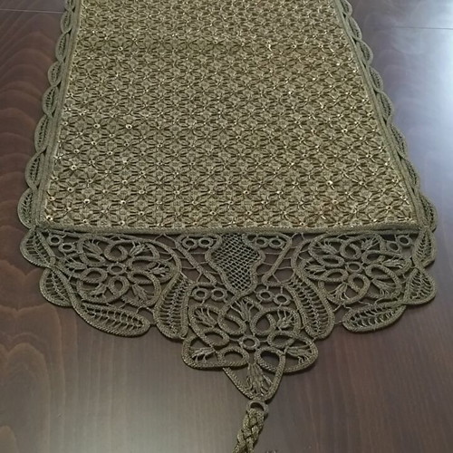 Handmade table runner with beads and lace