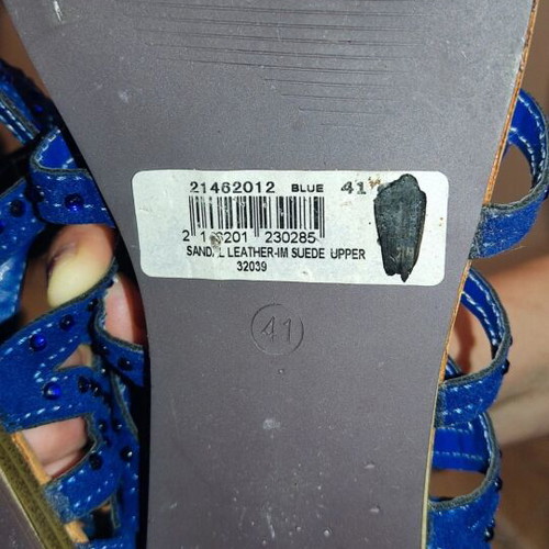 Gladiator sandals Fullah Sugah used, blue suede with purple stones