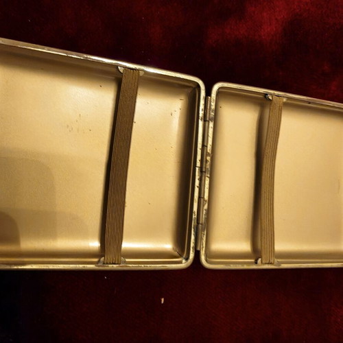 Vintage leather cigarette case used, 10x8 cm, black with gold frame