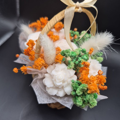 Wax bouquet in basket with 5 flowers new
