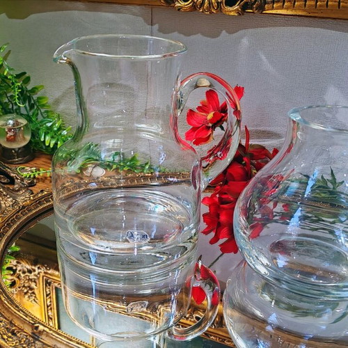 Vintage solid glass set – large jug (1200 ml) and balloon vase (900 ml)