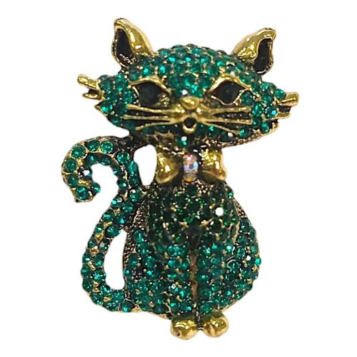 Women's cat brooch new, green