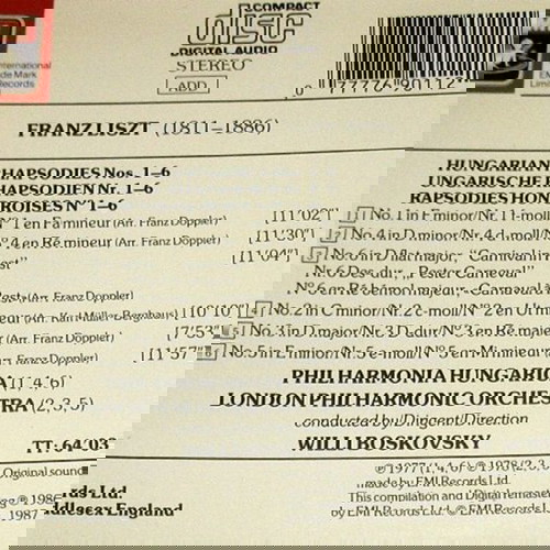 Liszt Ungarische Rhapsodien Nos. 1-6 CD Willi Boskovsky καινούργιο