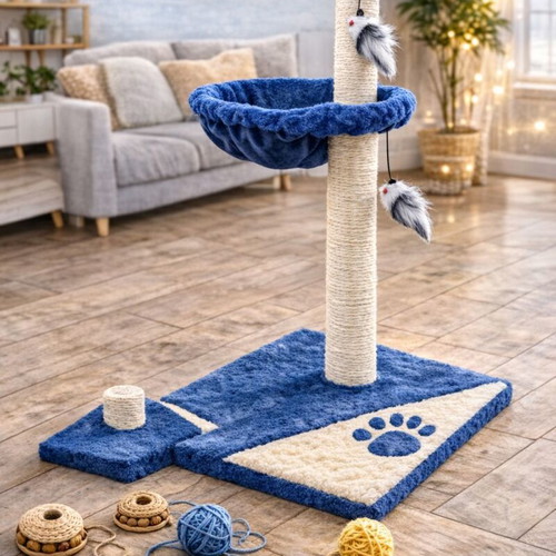 Cat scratching post with nest and toy, new