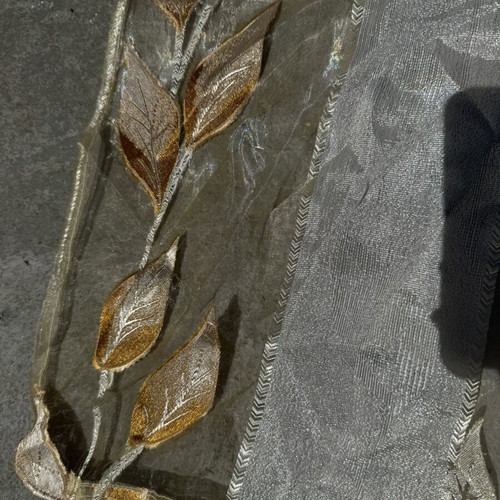Luxury organza curtain champagne with gold embroidered leaves, like new