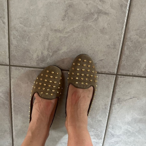 Italian ballerinas used, beige with gold studs, size 37