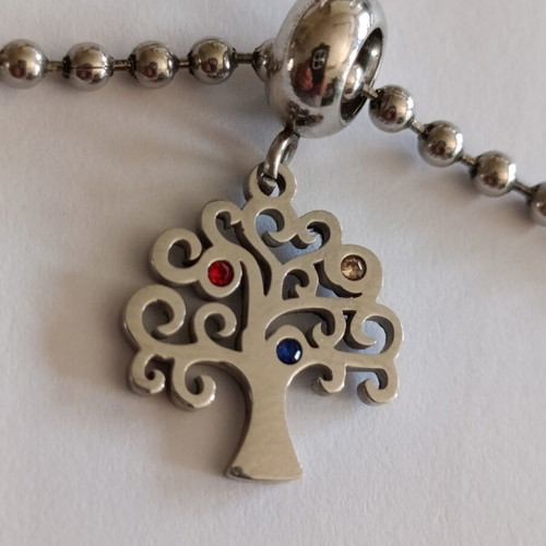 Steel tree of life necklace like new, large ball chain 65 cm