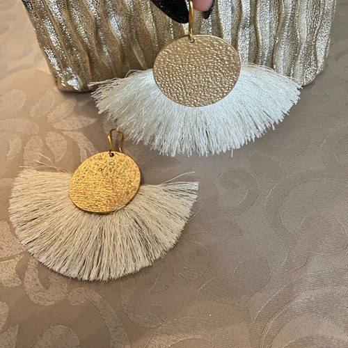 Gold earrings with white tassels like new