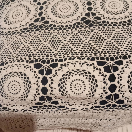 Knitted handmade blanket used white with fine yarn