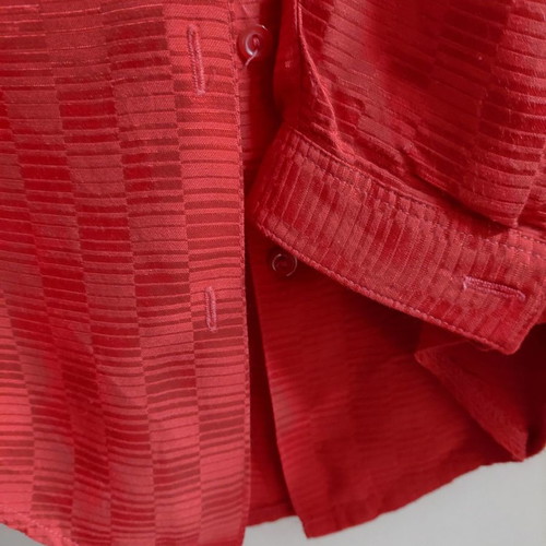 Red satin shirt with checkered cube patterns, size M, used