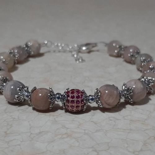 Bracelet with heliotrope, hematite and zircon with silver 925 clasp and chain