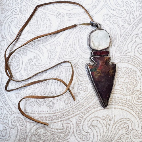 Handmade 925 Silver Arrow Pendant with Precious Stones, Vintage 1960