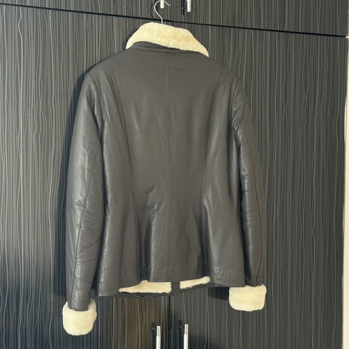 Women's leather aviator jacket with natural fur, like new, size M