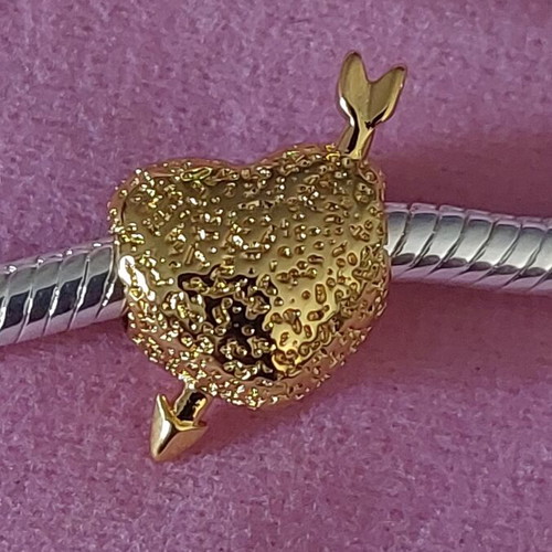 Charm heart with arrow new, gold hammered A.L.E.