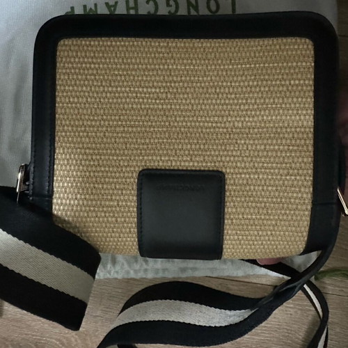 Longchamp cross bag with raffia and leather like new, black