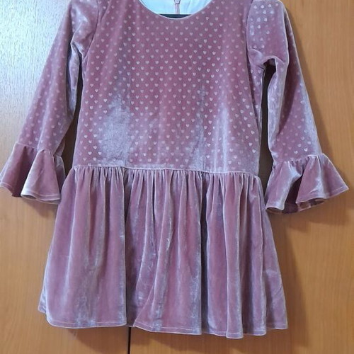 Ebita παιδικό βελούδινο φόρεμα, μέγεθος 6 ετών, σάπιο μήλο με καρδούλες