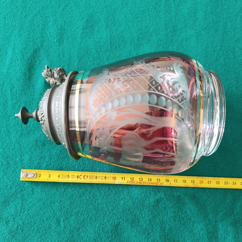 Bohemian glass beer stein with pewter lid like new