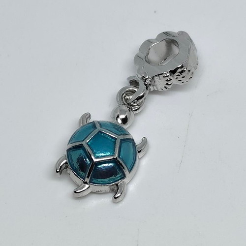 Silver Turtle Pendant Charm with Blue Enamel like new