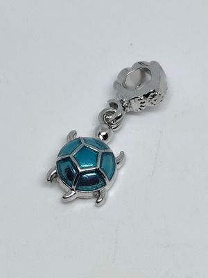 Silver Turtle Pendant Charm with Blue Enamel like new