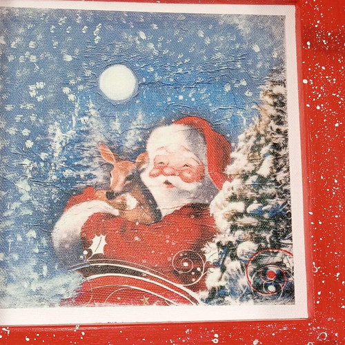 Christmas handmade frame with Santa Claus and reindeer 26x26 cm