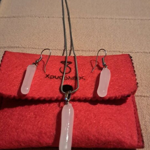 Silver necklace and earrings set with nephrite stone like new