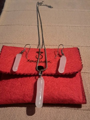 Silver necklace and earrings set with nephrite stone like new