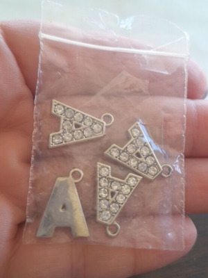 Letter A charms with rhinestones, set of 4