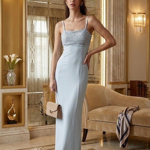 Maxi dress pastel turquoise with lace size M like new