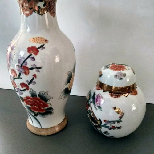 Satsuma porcelain vase set used, height 31 and 17 cm, 2 pieces
