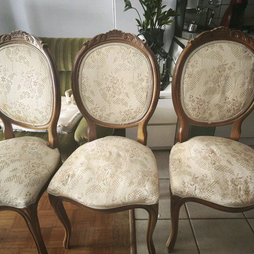 Living room chairs used, set of 3, fabric needs care