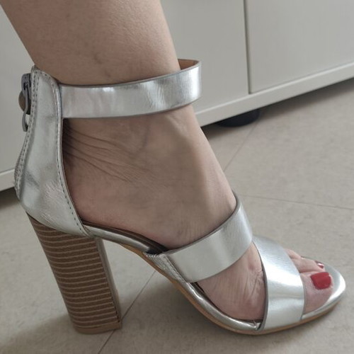 Silver sandals new, size 35, 8 cm heel height
