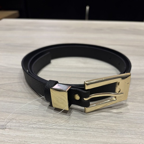 Unisex Slim Black Belt with Gold Buckle, New