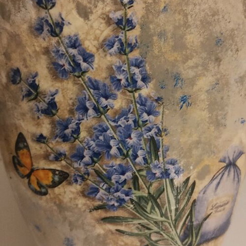 White IKEA vase painted with decoupage 20cm height