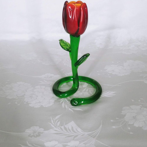 Tulip-shaped candlestick like new, handmade Art Glass 60s-70s