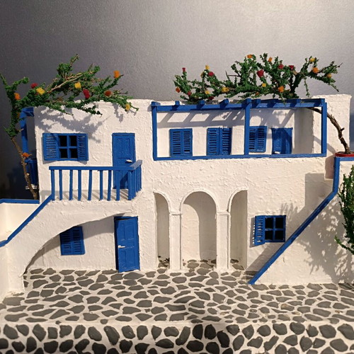 Handmade Cycladic House Diorama with LED Lighting like new
