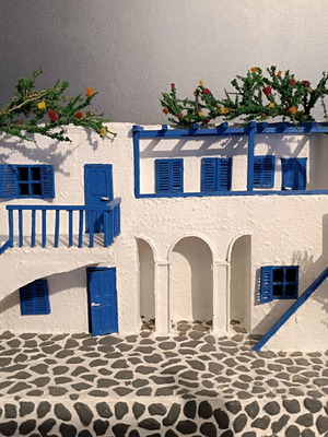 Handmade Cycladic House Diorama with LED Lighting like new