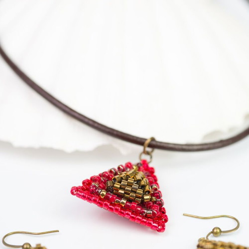 Necklace and earrings set custom made in red and gold