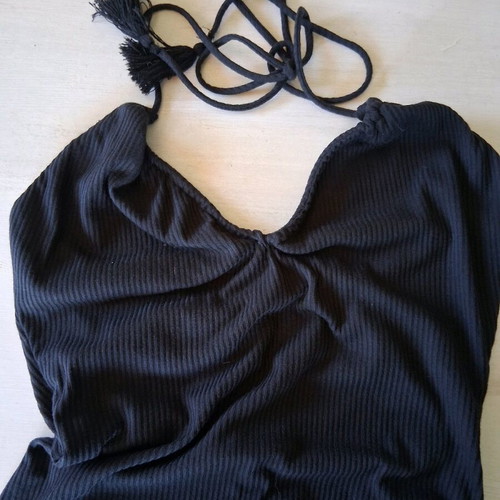 Dilek Hanif black dress size 38 new, rib with adjustable cord