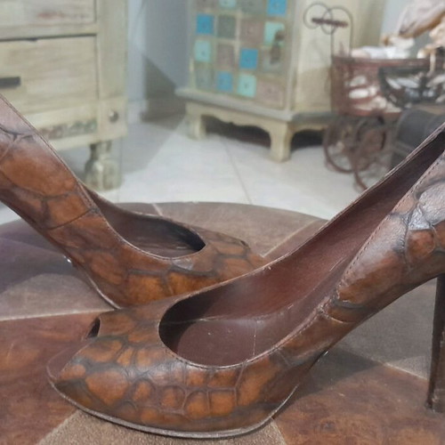 Dodici Peep Toe shoes used, genuine leather, brown, size 36